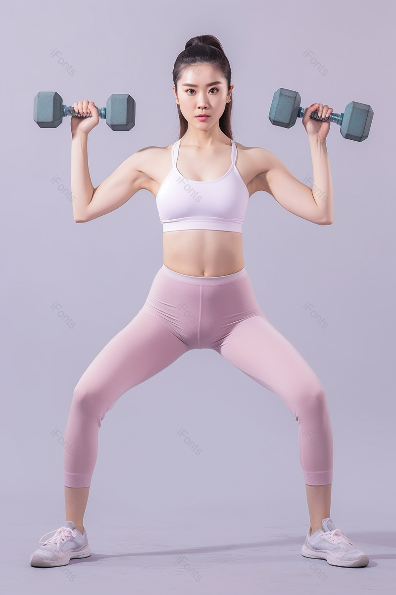 一个年轻女性举着哑铃运动,高清,摄影图,摄影图片,图片大全,摄影图免费下载